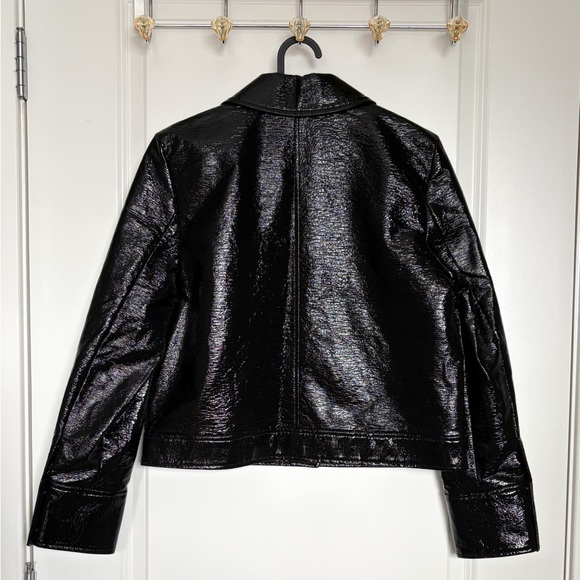 NEW NWT Sézane Terry Jacket Black Vinyl Cropped Moto Jacket Size 4 - Picture 5 of 9